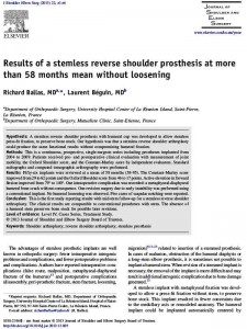 Results of a stemless reverse shoulder prosthesis, results at more than 58 months mean without loosening Dr Ballas